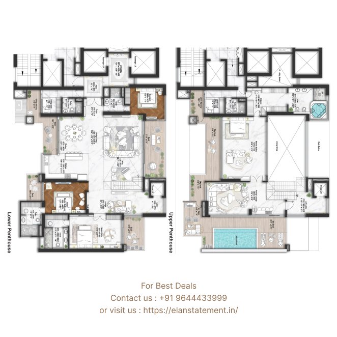 4 BHK Penthouse Grand 7395 Sq.Ft. Floor Plan - Elan The Statement
